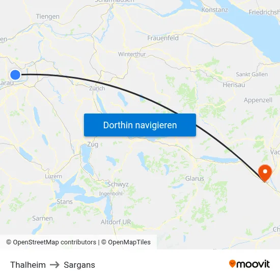 Thalheim to Sargans map