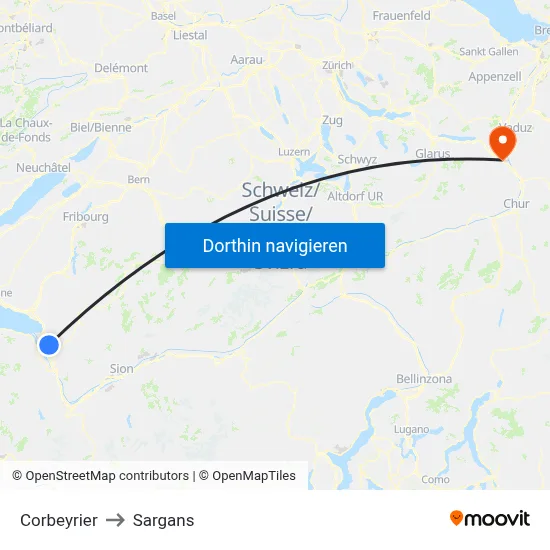 Corbeyrier to Sargans map