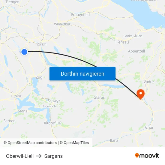 Oberwil-Lieli to Sargans map