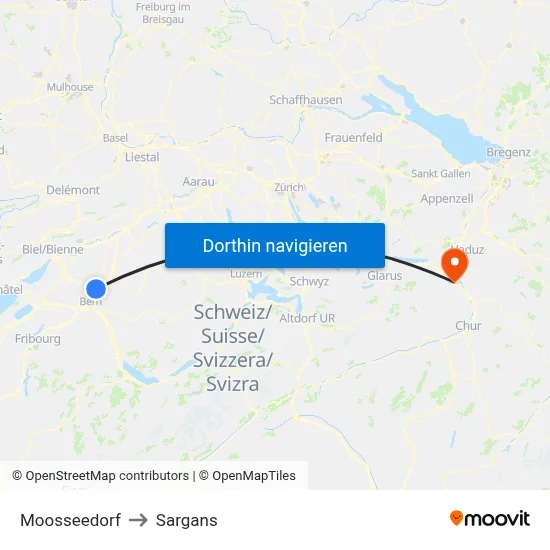 Moosseedorf to Sargans map