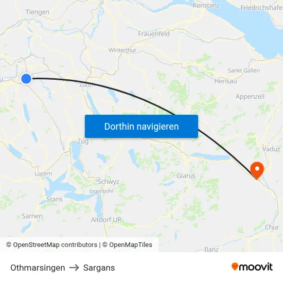 Othmarsingen to Sargans map