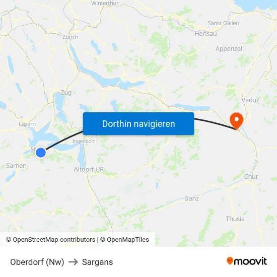 Oberdorf (Nw) to Sargans map