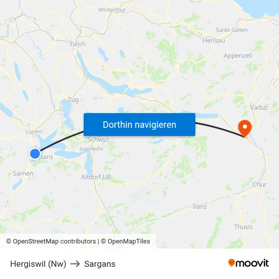 Hergiswil (Nw) to Sargans map