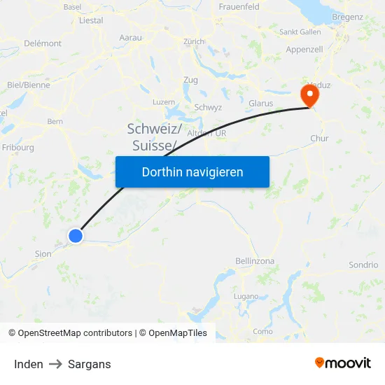 Inden to Sargans map