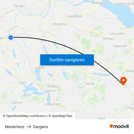 Niederlenz to Sargans map