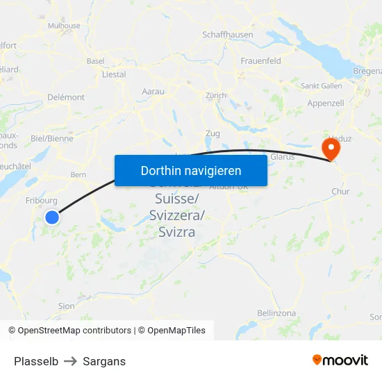 Plasselb to Sargans map