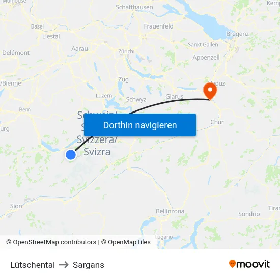 Lütschental to Sargans map