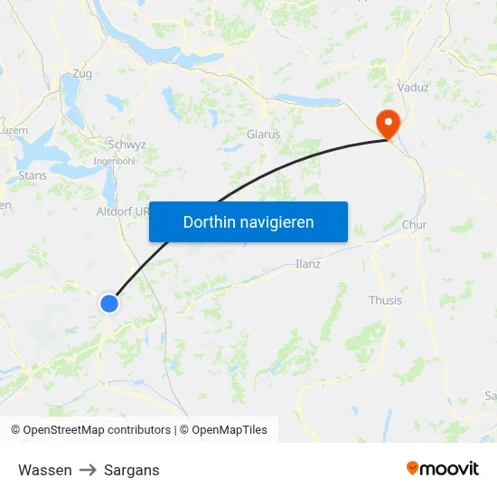 Wassen to Sargans map