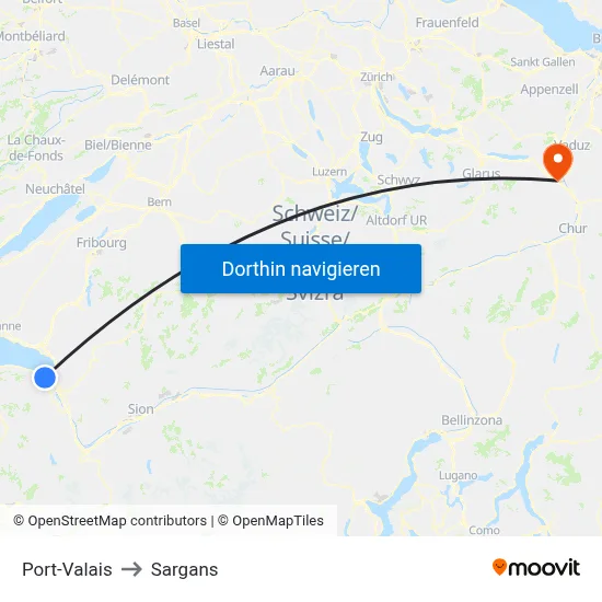 Port-Valais to Sargans map
