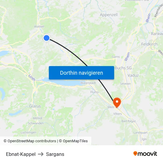 Ebnat-Kappel to Sargans map