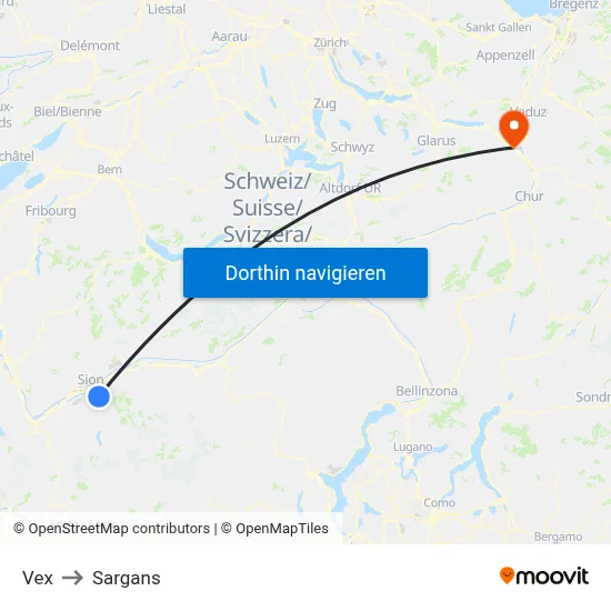 Vex to Sargans map