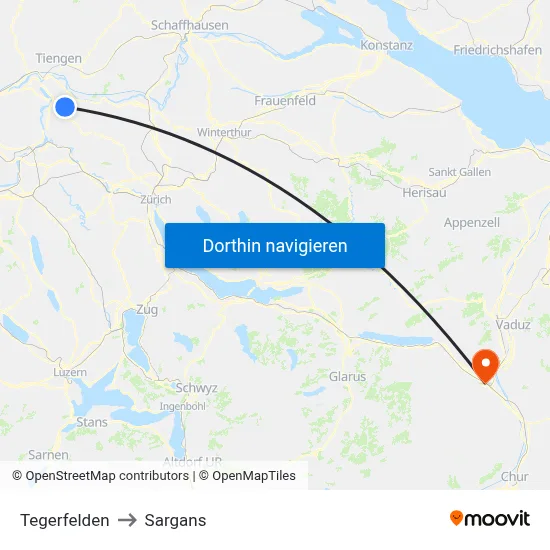Tegerfelden to Sargans map