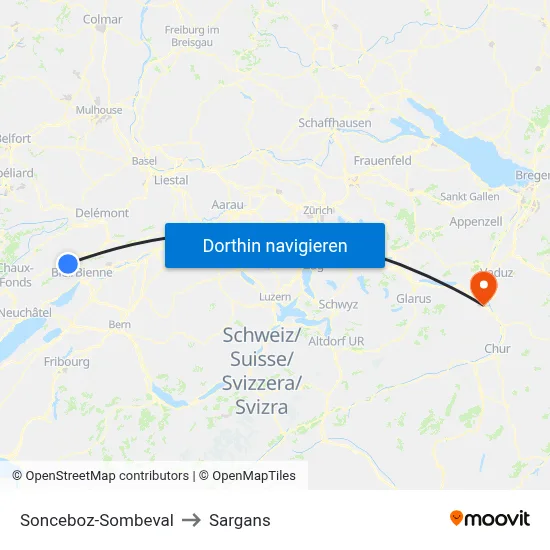 Sonceboz-Sombeval to Sargans map