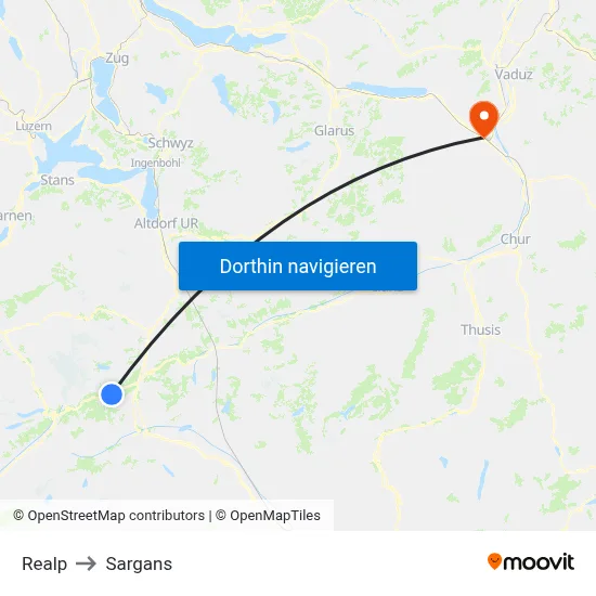 Realp to Sargans map