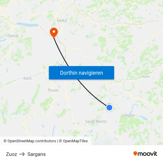 Zuoz to Sargans map