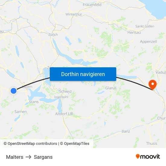 Malters to Sargans map