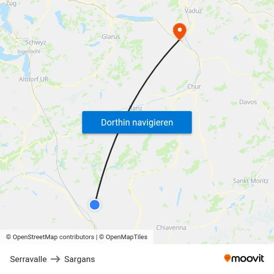 Serravalle to Sargans map