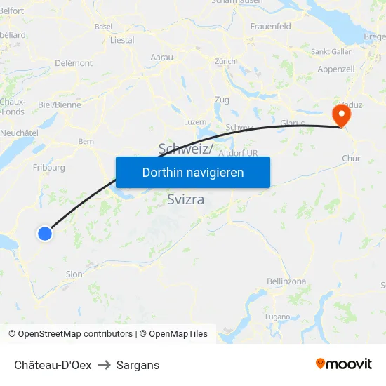 Château-D'Oex to Sargans map