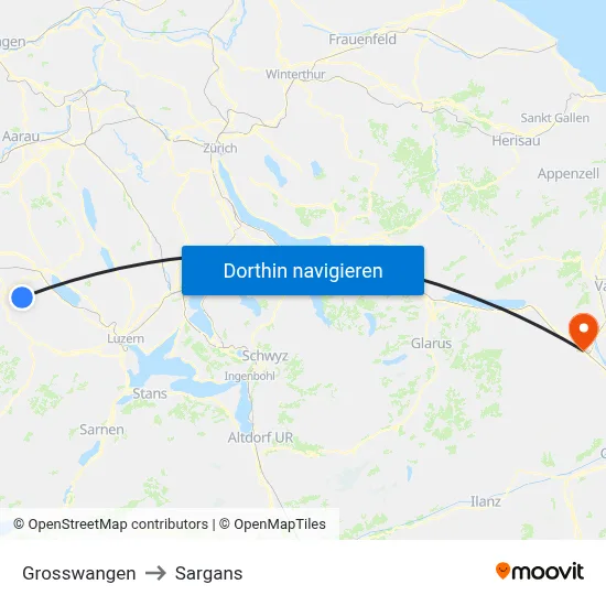 Grosswangen to Sargans map
