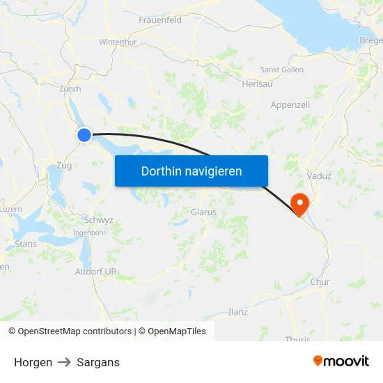 Horgen to Sargans map
