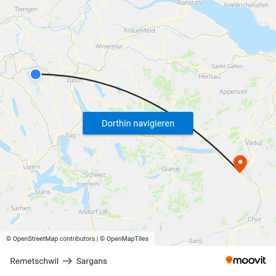 Remetschwil to Sargans map