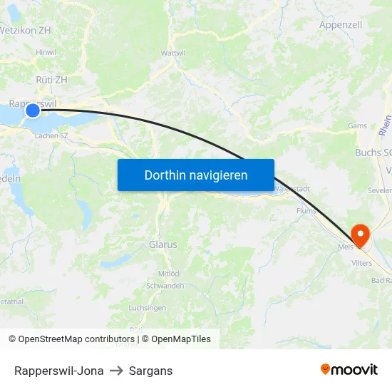 Rapperswil-Jona to Sargans map