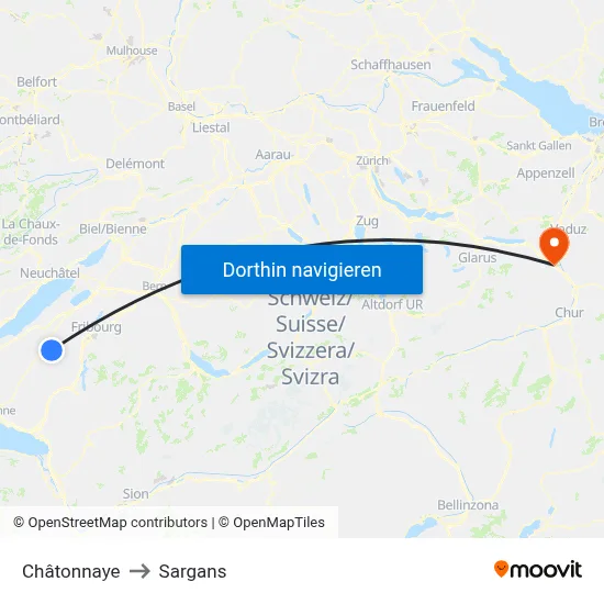 Châtonnaye to Sargans map