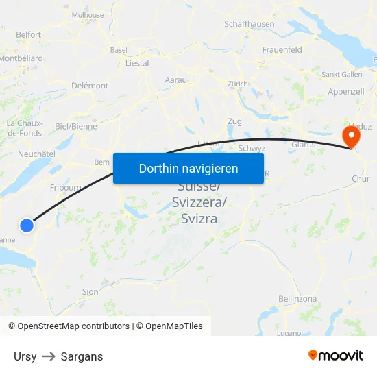 Ursy to Sargans map