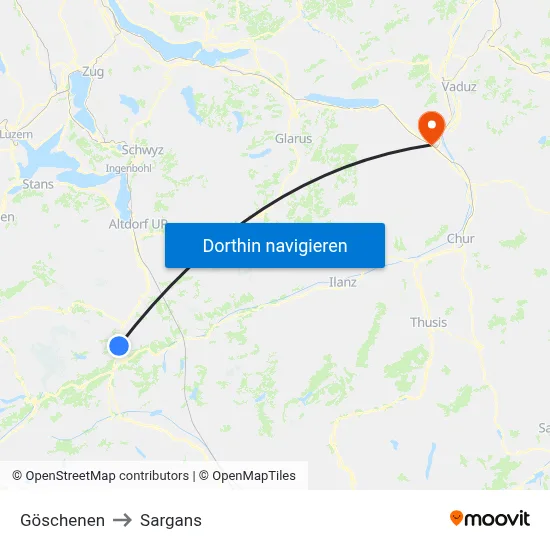 Göschenen to Sargans map