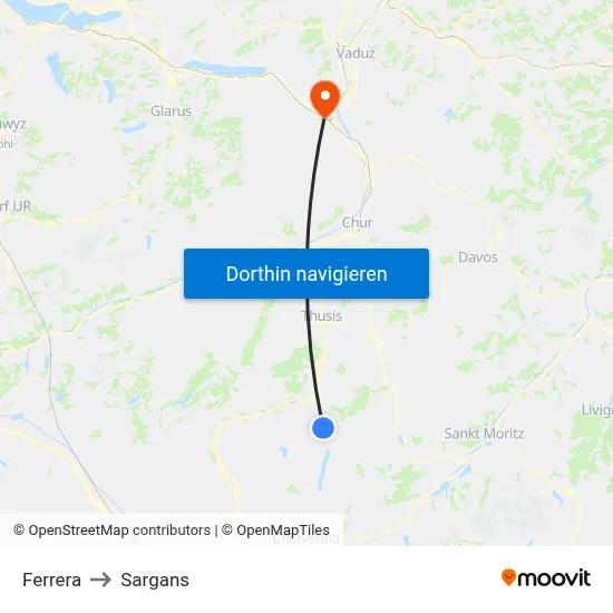 Ferrera to Sargans map