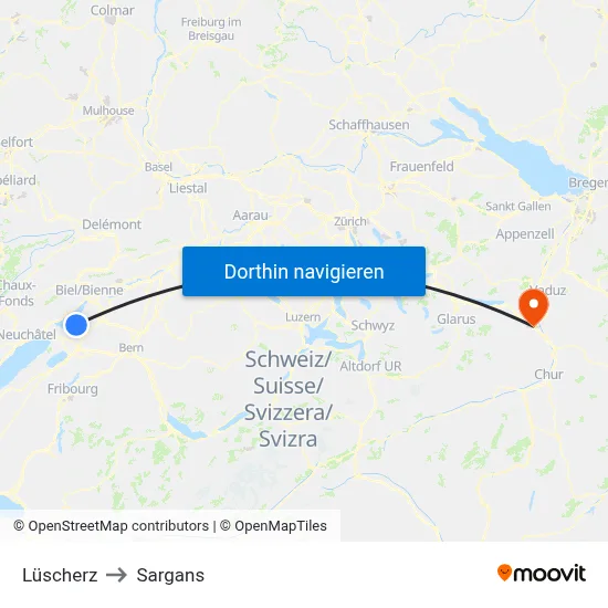 Lüscherz to Sargans map