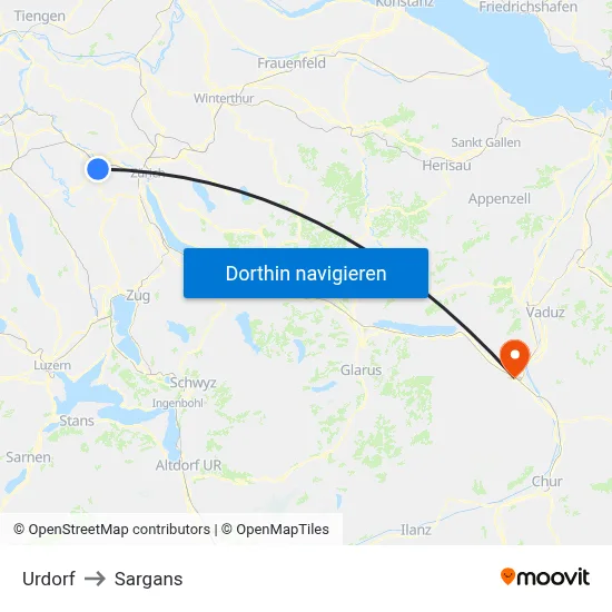 Urdorf to Sargans map
