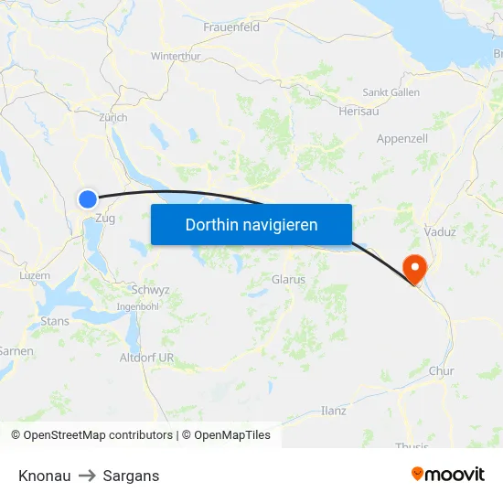 Knonau to Sargans map