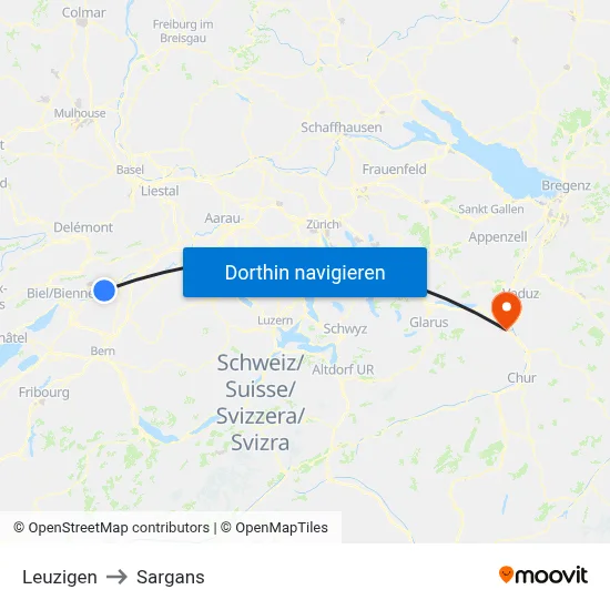 Leuzigen to Sargans map