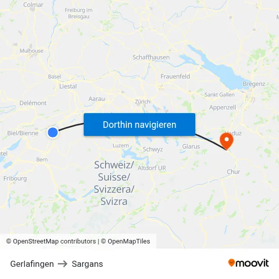 Gerlafingen to Sargans map