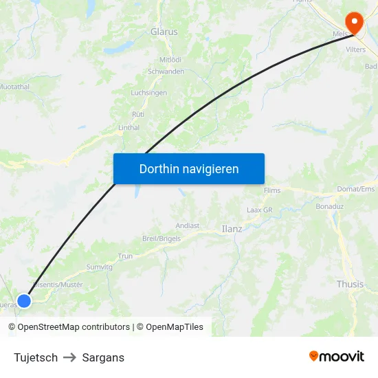 Tujetsch to Sargans map