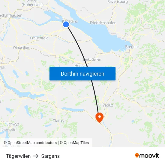 Tägerwilen to Sargans map
