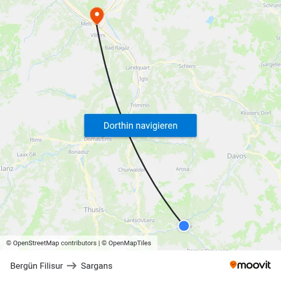 Bergün Filisur to Sargans map