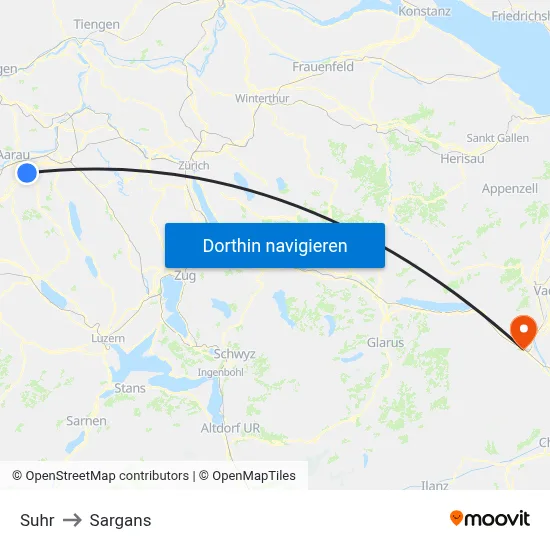 Suhr to Sargans map