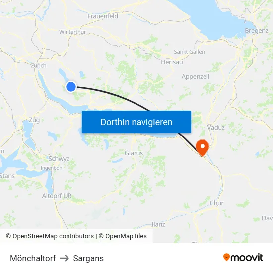 Mönchaltorf to Sargans map