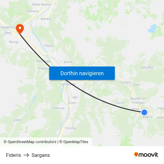 Fideris to Sargans map