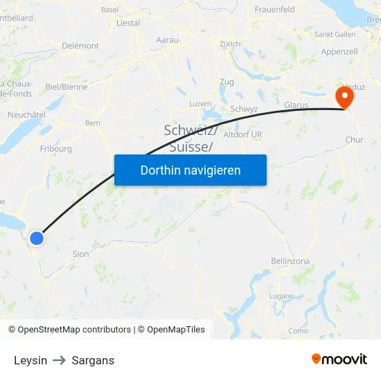 Leysin to Sargans map