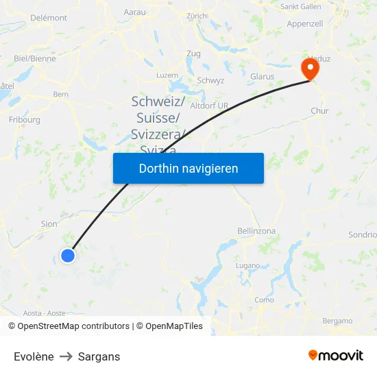 Evolène to Sargans map