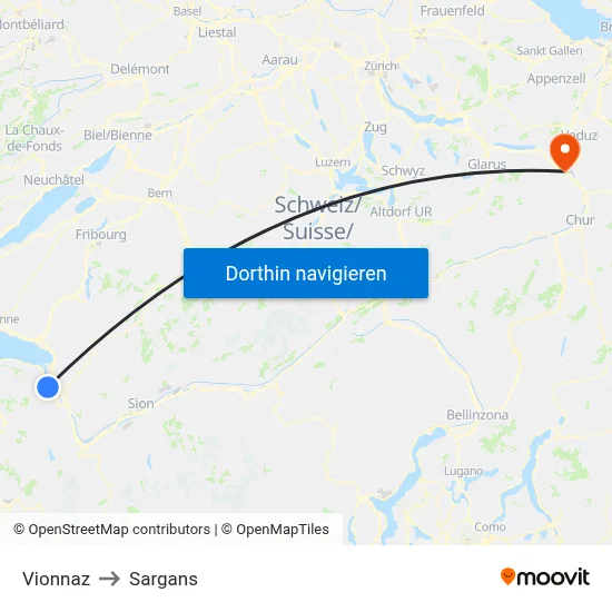 Vionnaz to Sargans map