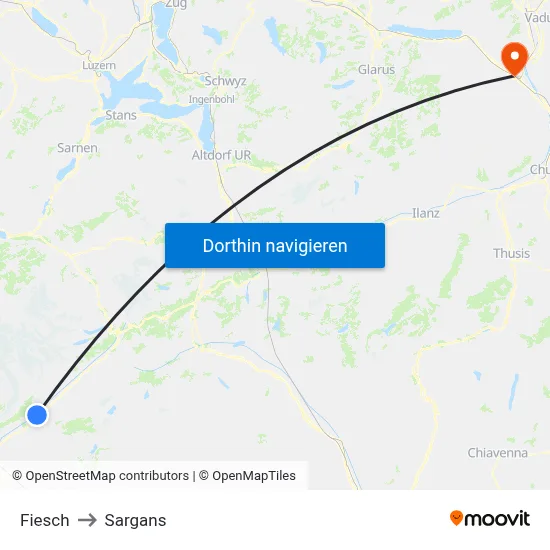 Fiesch to Sargans map