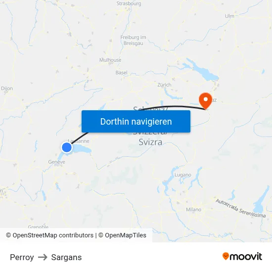 Perroy to Sargans map