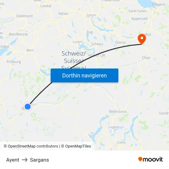 Ayent to Sargans map