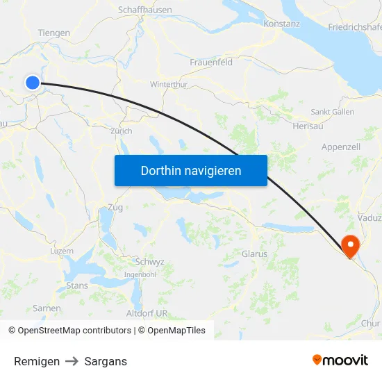 Remigen to Sargans map