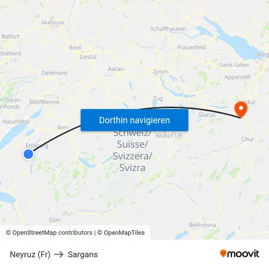 Neyruz (Fr) to Sargans map