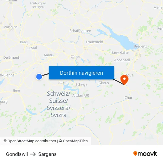 Gondiswil to Sargans map